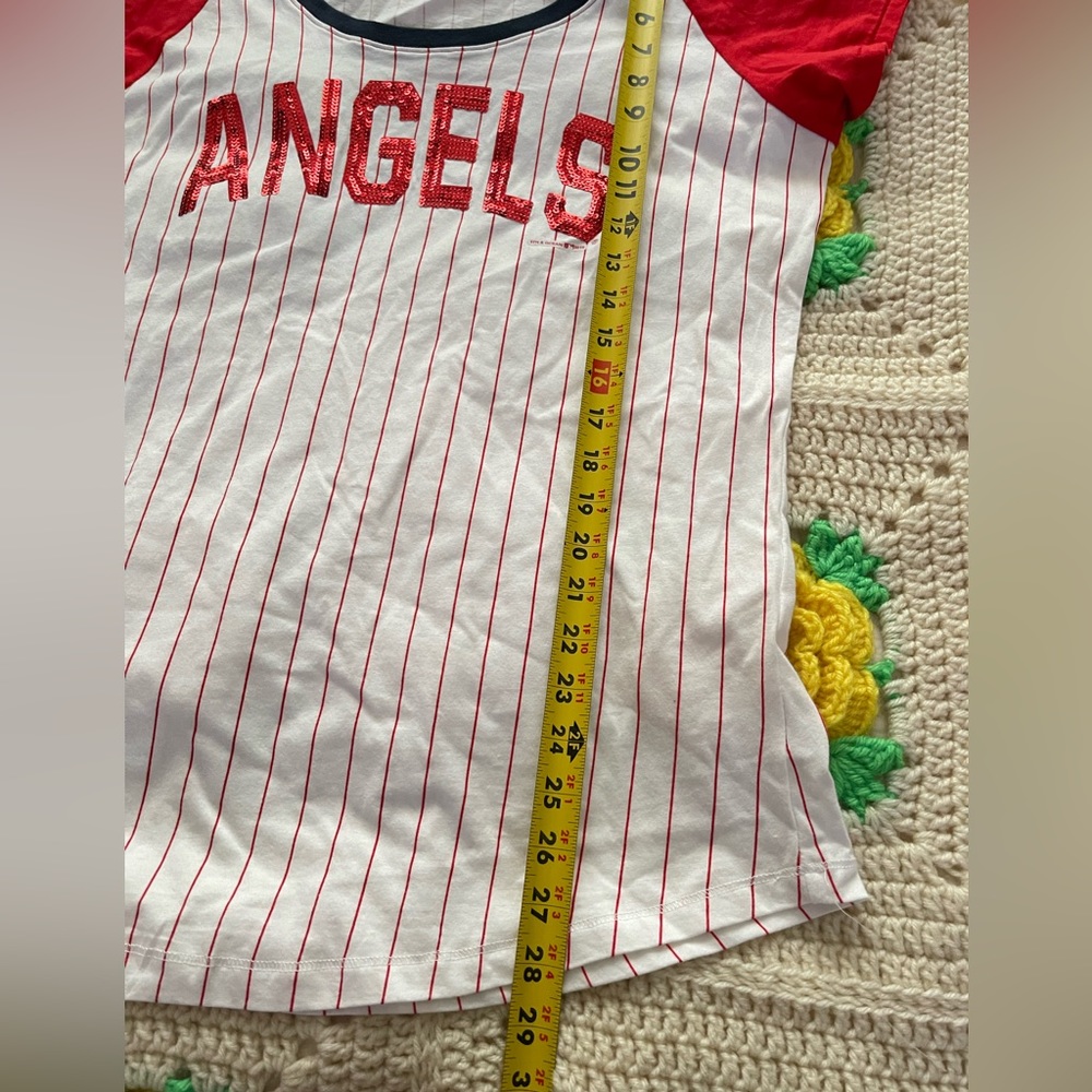 Women's Los Angeles Angels New Era Red Team Stripe T-Shirt. - Picture 9 of 9